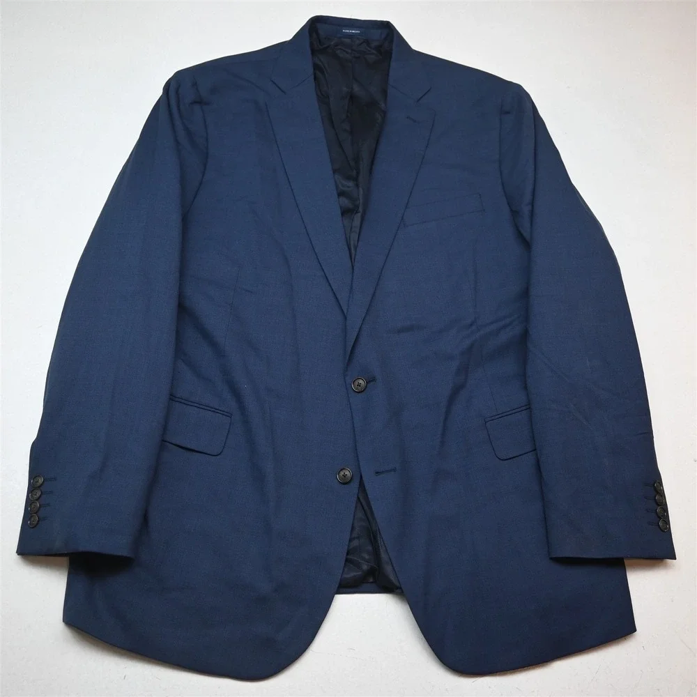 Stafford 52L 42x30 Blue Wool Stretch Travel Mens Jacket Pants Suit